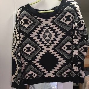 Black and white Aztec wide neck sweater